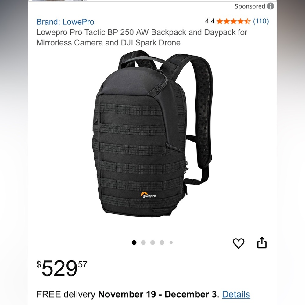 Black Lowepro Camera Backpack - Protactic BP 250 AW